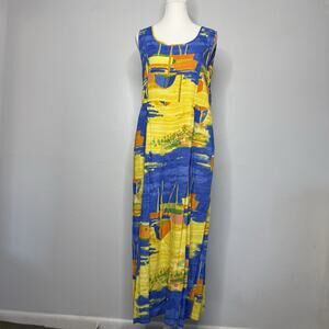 Vintage Jam’s World Low Tide Abstract Maxi Dress Womens Medium Sleeveless Blue